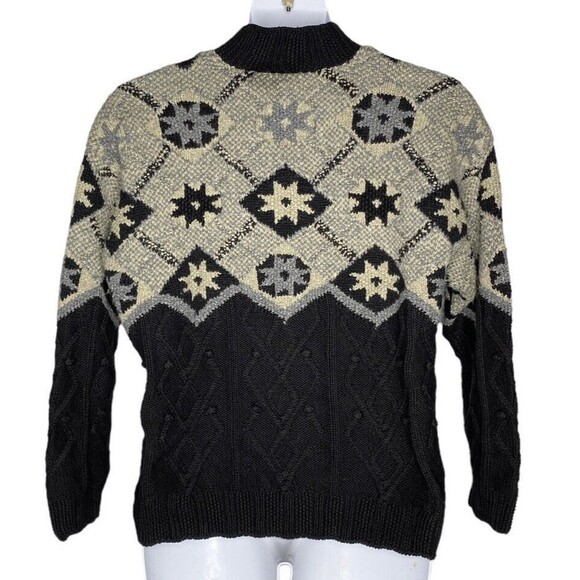 Robert Scott Sweater Sz XL Ski Black Blue Wool Blend Chunky Knit - Picture 4 of 6